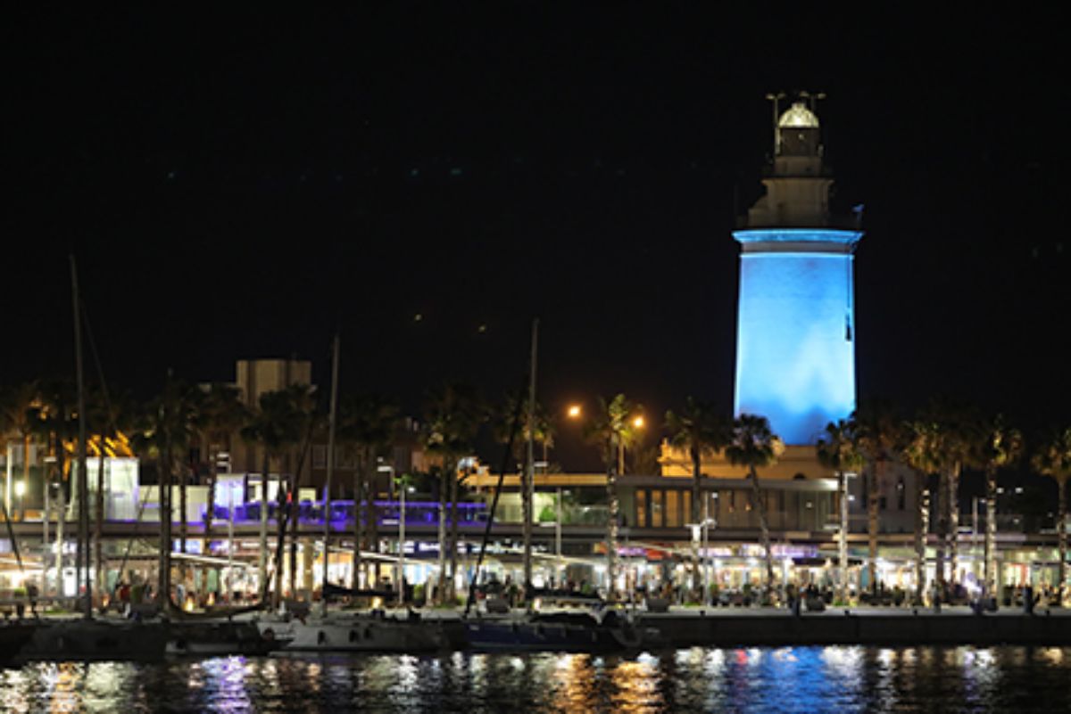 2020-IGY Malaga Marina in Spain Lighthouse at Night